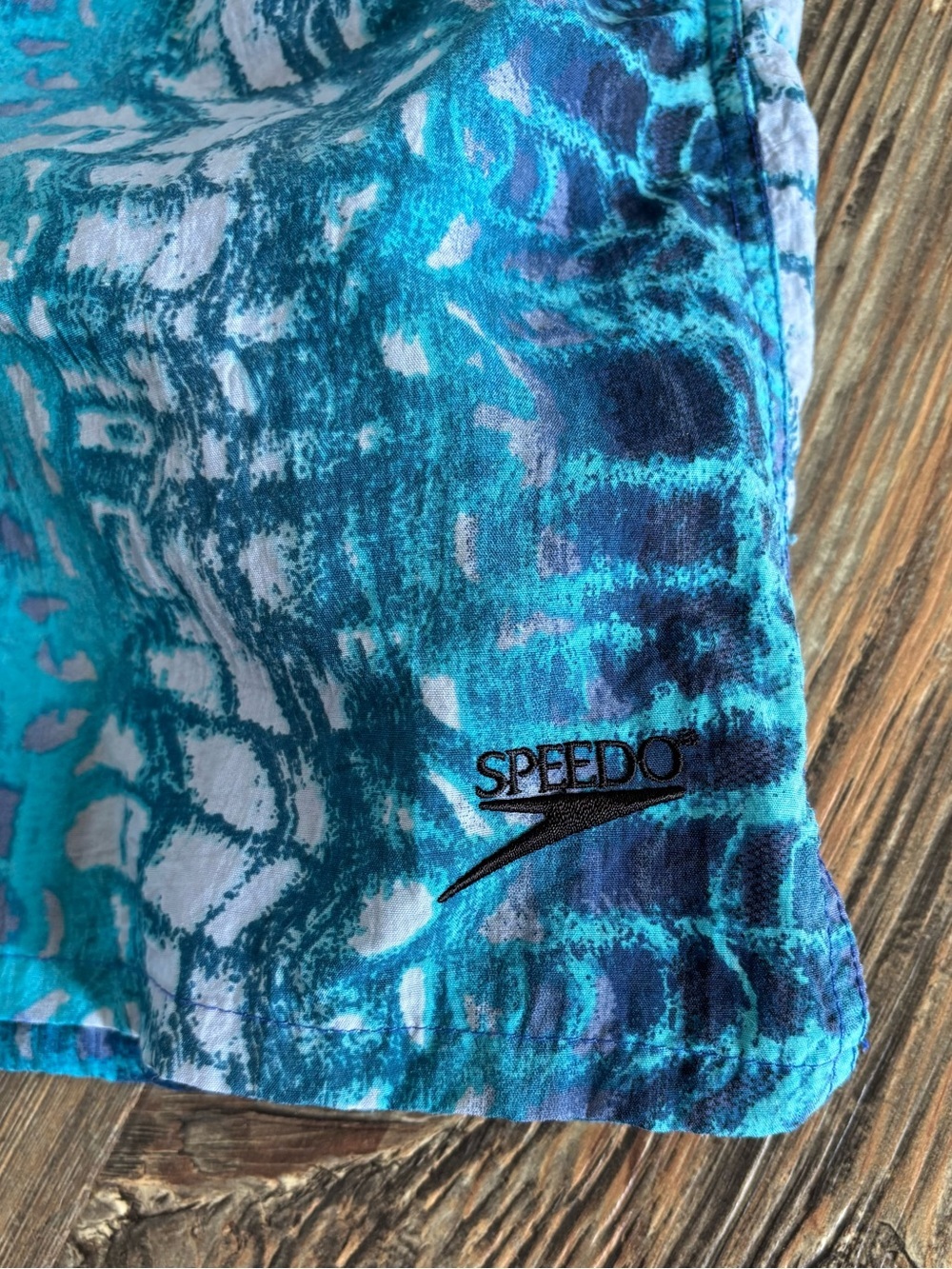 Vtg Speedo Swim Trunks Shorts Mens L Blue Psychedelic Bold Print Mesh Lined 80s - Picture 6 of 12